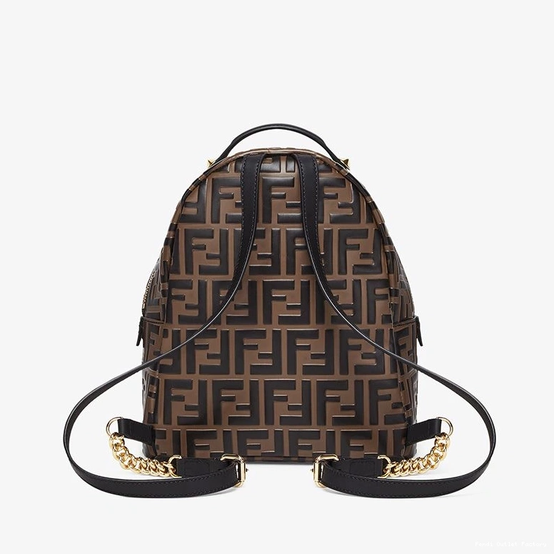 Vintage HOT Nappa Brown Fendi In Mini FF Motif Backpack Leather 0802